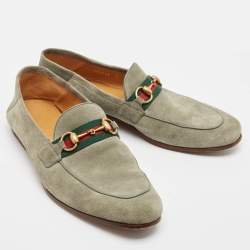 Gucci Green Suede Web Slip On Loafers Size 41