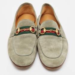 Gucci Green Suede Web Slip On Loafers Size 41