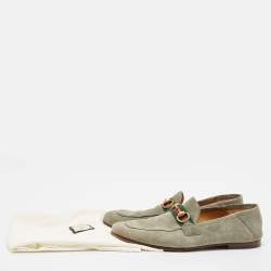 Gucci Green Suede Web Slip On Loafers Size 41