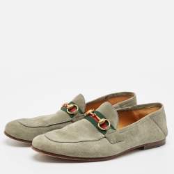 Gucci Green Suede Web Slip On Loafers Size 41