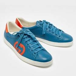 Gucci Blue/Orange Leather Low Top Sneakers Size 44.5