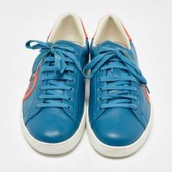 Gucci Blue/Orange Leather Low Top Sneakers Size 44.5