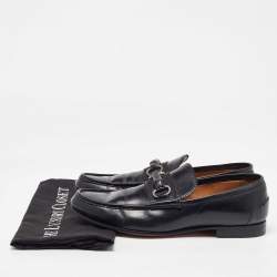 Gucci Black Leather Bamboo Horsebit Slip On Loafers Size 41.5