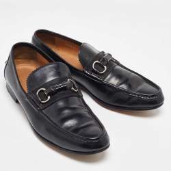Gucci Black Leather Bamboo Horsebit Slip On Loafers Size 41.5