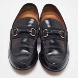 Gucci Black Leather Bamboo Horsebit Slip On Loafers Size 41.5