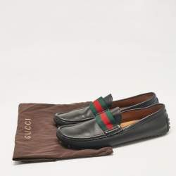 Gucci Black Leather Vintage Web Detail Loafers Size 43.5