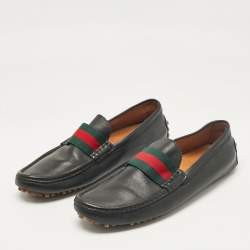 Gucci Black Leather Vintage Web Detail Loafers Size 43.5