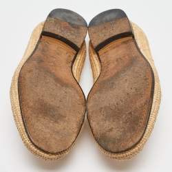 Gucci Beige Leather and Raffia Jordaan Loafers Size 42