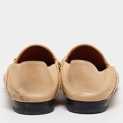 Gucci Beige Leather and Raffia Jordaan Loafers Size 42