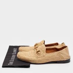 Gucci Beige Leather and Raffia Jordaan Loafers Size 42