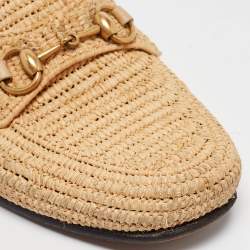 Gucci Beige Leather and Raffia Jordaan Loafers Size 42
