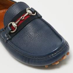 Pre Owned Gucci Blue Leather Web Horsebit Loafers Size 42