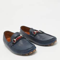 Pre Owned Gucci Blue Leather Web Horsebit Loafers Size 42