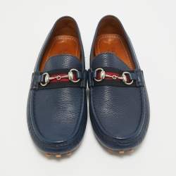 Pre Owned Gucci Blue Leather Web Horsebit Loafers Size 42