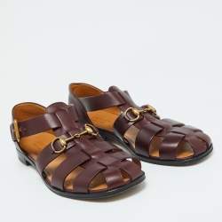 Pre Owned Gucci Burgundy Leather Elektra Fisherman Sandals Size 43