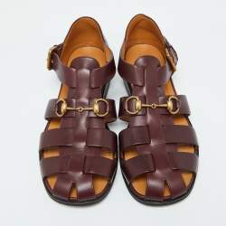 Pre Owned Gucci Burgundy Leather Elektra Fisherman Sandals Size 43