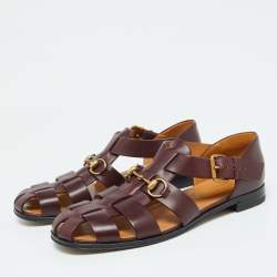 Pre Owned Gucci Burgundy Leather Elektra Fisherman Sandals Size 43