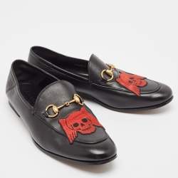 Pre Owned Gucci Black Leather Slip On Loafers Size 43