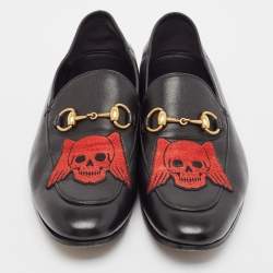 Pre Owned Gucci Black Leather Slip On Loafers Size 43