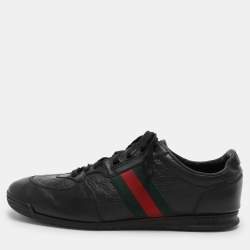 Gucci Black Microguccissima Leather Web Low Top Sneakers Size 43.5