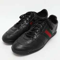 Gucci Black Microguccissima Leather Web Low Top Sneakers Size 43.5