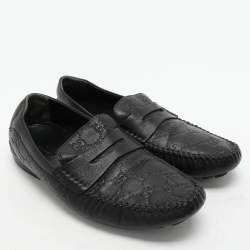 Gucci Black Guccissima Leather Penny Loafers Size 40.5