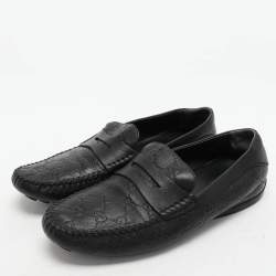 Gucci Black Guccissima Leather Penny Loafers Size 40.5