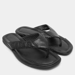 Gucci Black Guccissima Leather Criss Cross Flat Slides Size 43