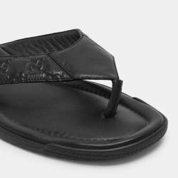 Gucci Black Guccissima Leather Criss Cross Flat Slides Size 43