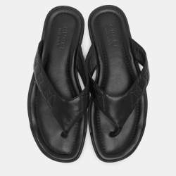 Gucci Black Guccissima Leather Criss Cross Flat Slides Size 43