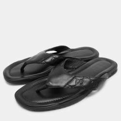 Gucci Black Guccissima Leather Criss Cross Flat Slides Size 43