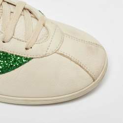 Gucci White Glitter and Leather Falacer Lace Up Sneakers Size 43