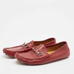 Pre Owned Gucci Burgundy Leather Horsebit Loafers Size 44.5