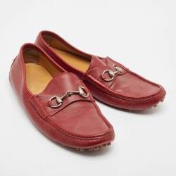 Pre Owned Gucci Burgundy Leather Horsebit Loafers Size 44.5