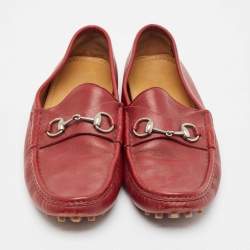 Pre Owned Gucci Burgundy Leather Horsebit Loafers Size 44.5