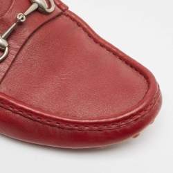 Pre Owned Gucci Burgundy Leather Horsebit Loafers Size 44.5
