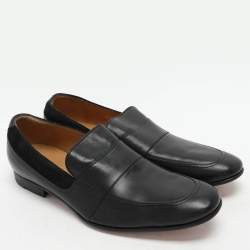Pre Owned Gucci Black Leather and Suede Loafers Size 40