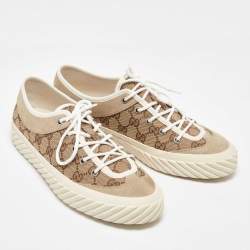 مملوكة مسبقًا Gucci Gucci Brown/Beige GG Canvas and Suede Sneakers Size 42