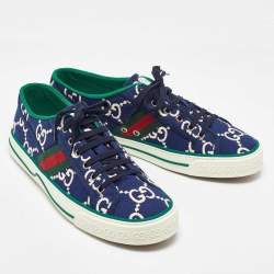 Gucci Blue Canvas Web Tennis 1977 Sneakers Size 43.5