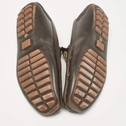 Gucci Brown/Beige Canvas And Leather Slip On Loafers Size 43.5