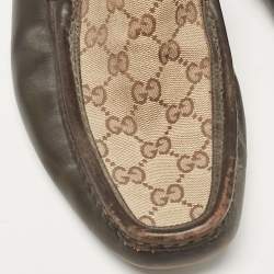 Gucci Brown/Beige Canvas And Leather Slip On Loafers Size 43.5