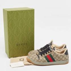 مملوكة مسبقًا Gucci Beige/Brown GG Supreme Canvas Screener Sneakers Size 44