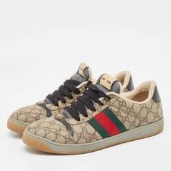 مملوكة مسبقًا Gucci Beige/Brown GG Supreme Canvas Screener Sneakers Size 44