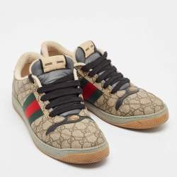 مملوكة مسبقًا Gucci Beige/Brown GG Supreme Canvas Screener Sneakers Size 44
