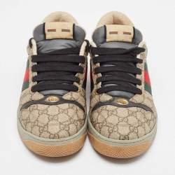 مملوكة مسبقًا Gucci Beige/Brown GG Supreme Canvas Screener Sneakers Size 44