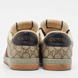 مملوكة مسبقًا Gucci Beige/Brown GG Supreme Canvas Screener Sneakers Size 44