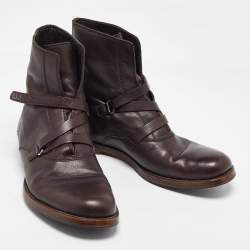 Gucci Dark Brown Leather Ankle Length Boots Size 41