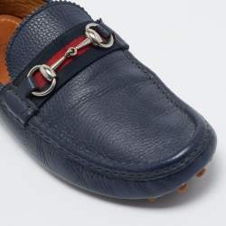 Pre Owned Gucci Navy Blue Leather Horsebit Loafers Size 42.5