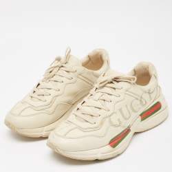 مملوكة مسبقًا Gucci Cream Leather Rhyton Lace Up Sneakers Size 44