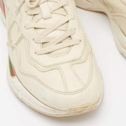 مملوكة مسبقًا Gucci Cream Leather Rhyton Lace Up Sneakers Size 44